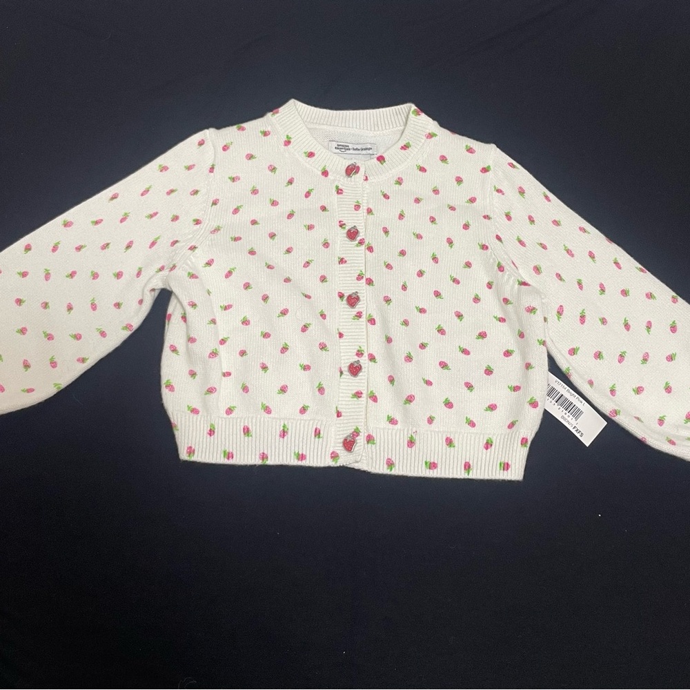 Amazon Essentials Kids White Cardigan with Red Strawberry Print